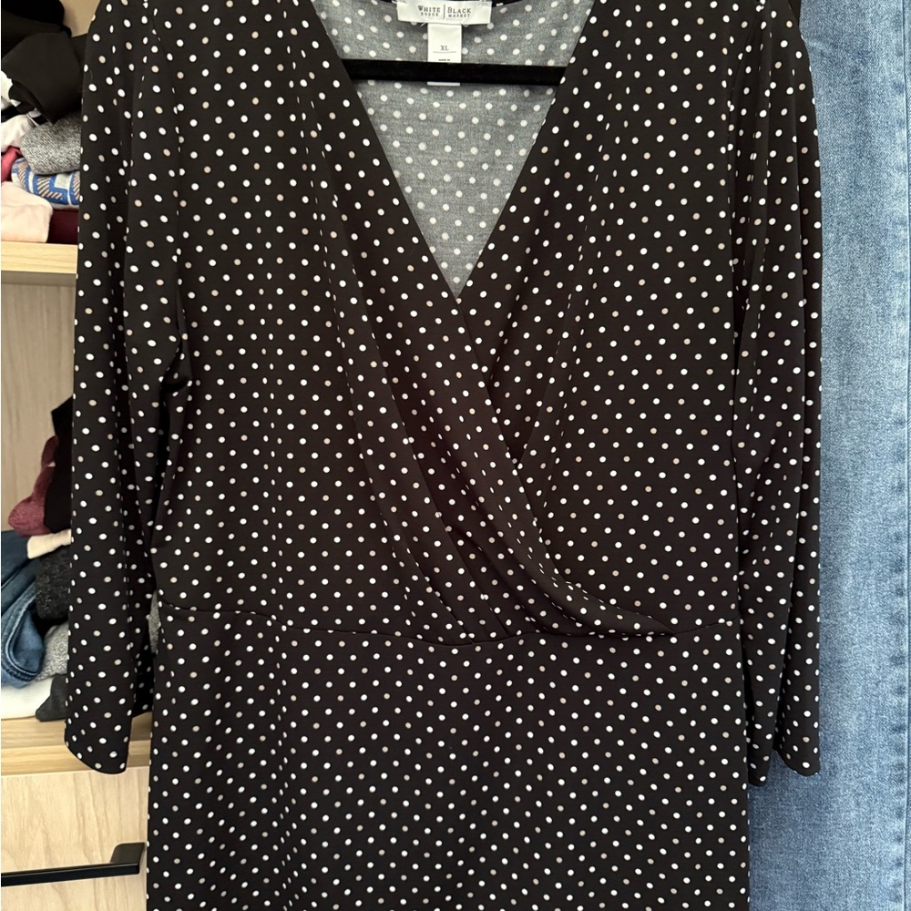 White House Black Market Black and White Dot Top
